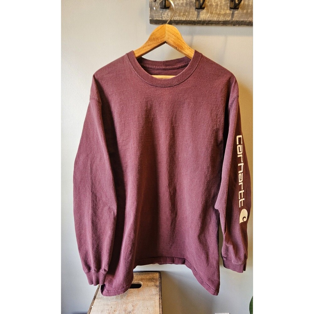 Carhartt Long Sleeve Shirt Size XL Tall Burgundy 100% Cotton T Shirt